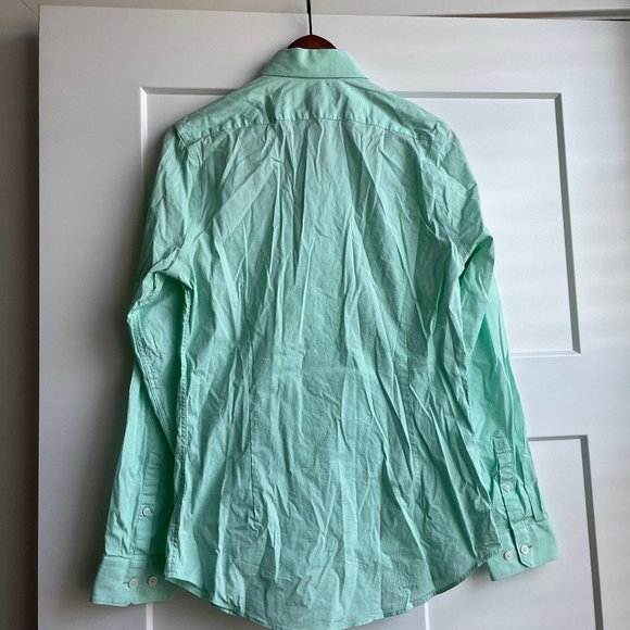 Express - 1MX Slim Fit - Green & White Long Sleeve Dress Shirt - Men's Small - Picture 2 of 3